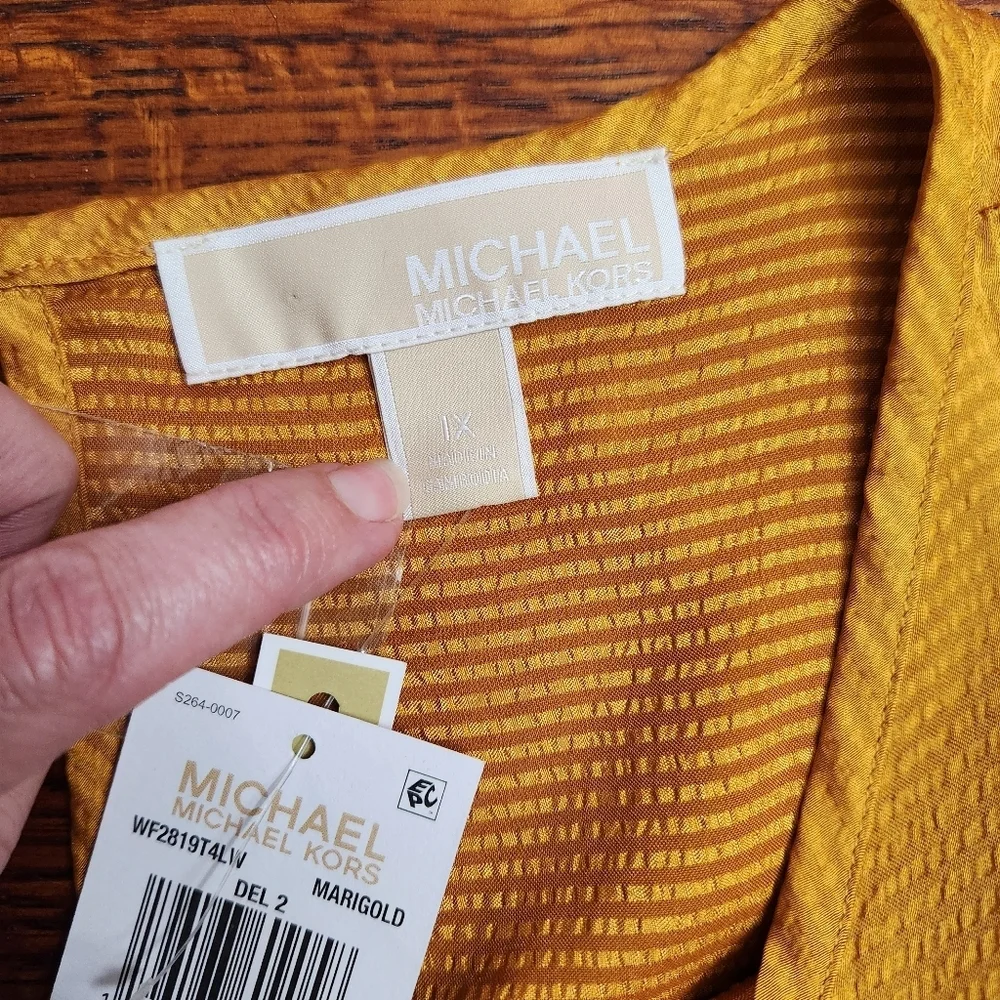 Michael Kors Gold mini Dress size 1x NWT lightweight silky bold elastic waist - Picture 6 of 12